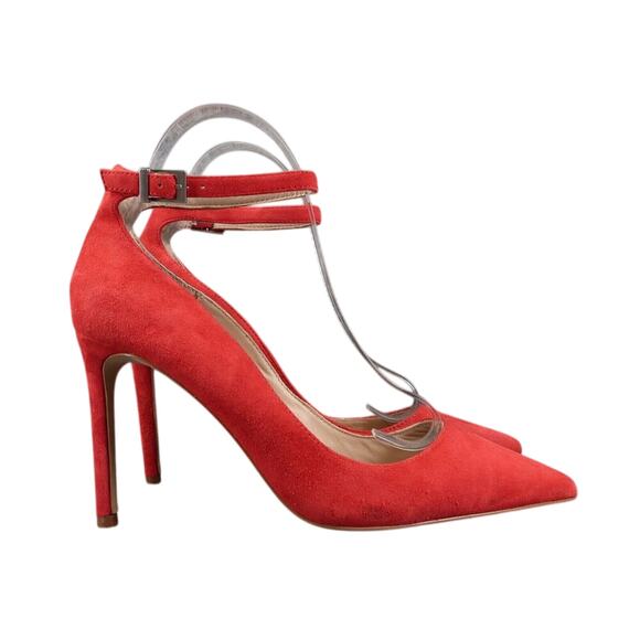 Charles David Shoes Womens 9 Pumps Ankle Strap Suede Red Pointed Toe Formal Sexy - Picture 2 of 16